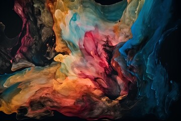 Abstract acrylic paint in water isolated on black background. Colorful abstract background