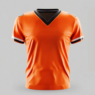 Orange black jersey mockup sportswear v neck nrl rugby football soccer athletic footy Gridiron shirt top uniform front view blank template isolated apparel design copy space branding concept team