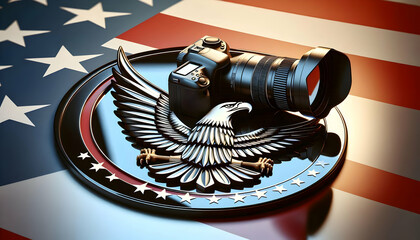 Flat Glossy Eagle Emblem on Reflective Patriotic Background - Veterans Day Symbol of Strength and Freedom in Simple Vector Style