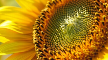 Close-Up of a Sunflower Center Showing the Intricate Pattern of Seeds