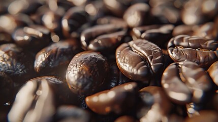 Detailed Shot of Coffee Beans Showing Their Texture and Oils