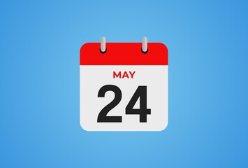 Icon calendar day. 24 May. 24th days of the month, illustration style. Date day of week Sunday, Monday, Tuesday, Wednesday, Thursday, Friday, Saturday. 