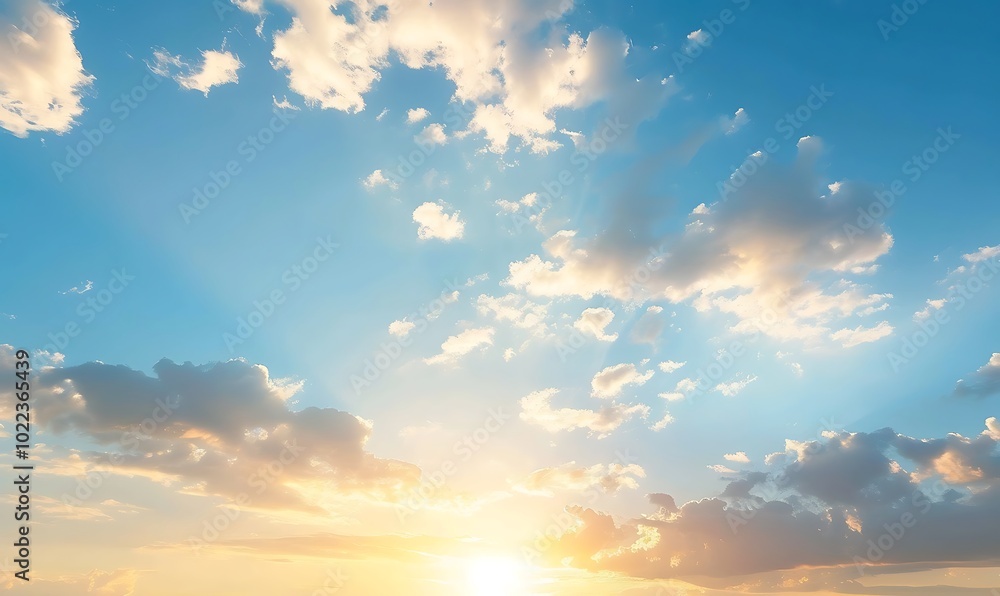 Poster sunset sky background with tiny clouds.