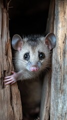 opossum isolated on wooden background