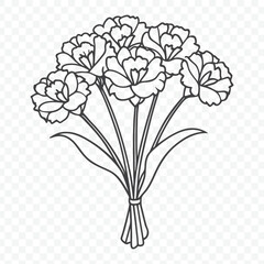 Elegant Floral Bunch with Carnation Line Art Vector in Detailed Botanical Style