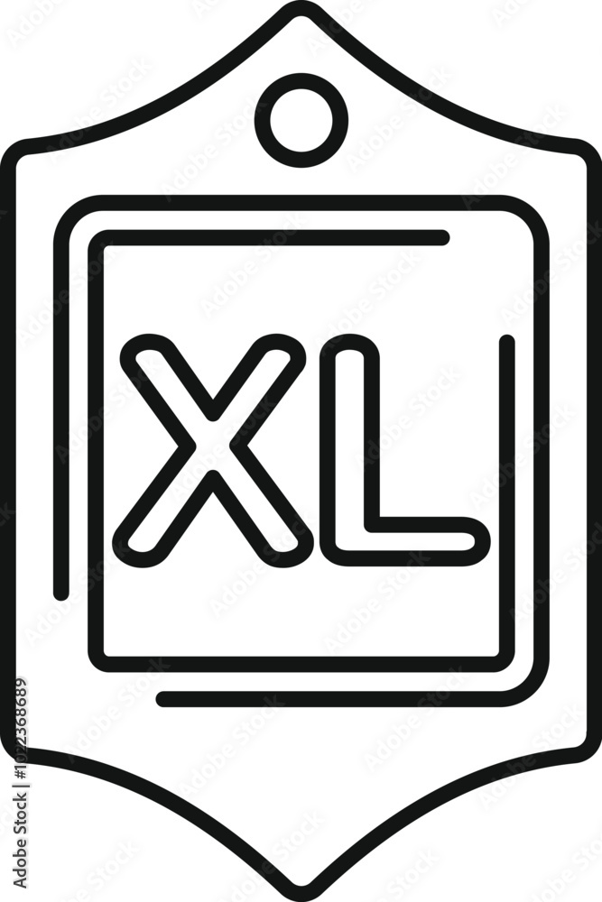 Poster simple vector icon of a tag indicating extra large size, designed for use in clothing related apps a