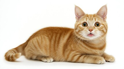 Fototapeta premium A charming image of a ginger feline captured midmeow, showcasing its adorable whiskers and pointed ears in crisp detail, set against a neutral white background for a striking visual contrast.