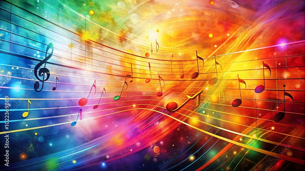 Poster abstract colorful music background with notes for creative projects and designs