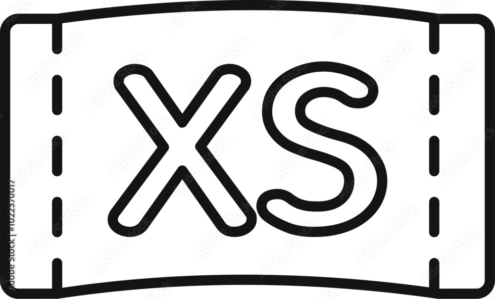 Poster clothes label showing extra small size, simple black thin line icon vector illustration for ui and u
