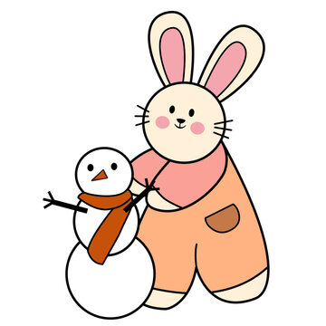 bunny building snowman cartoon