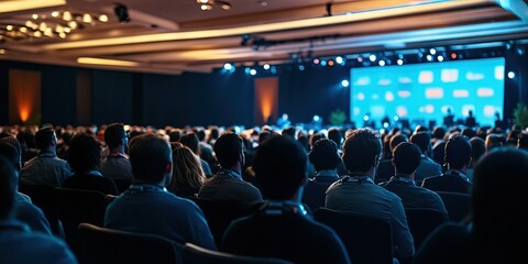 business executives gathering at a tech conference 