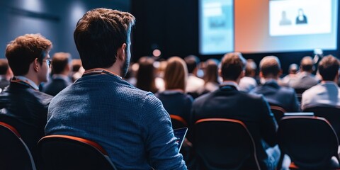 business executives gathering at a tech conference 