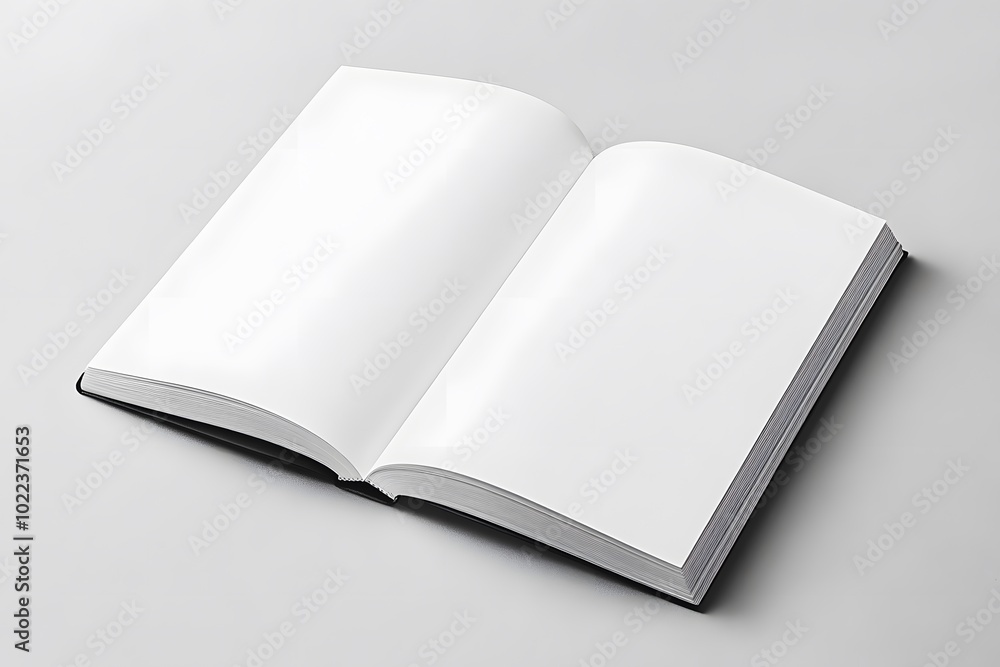 Poster an open blank notebook rests on a flat surface, inviting creativity and ideas with its empty pages.