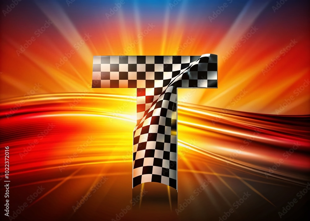 Poster abstract racing logo design with letter t and racing flag pattern for dynamic branding