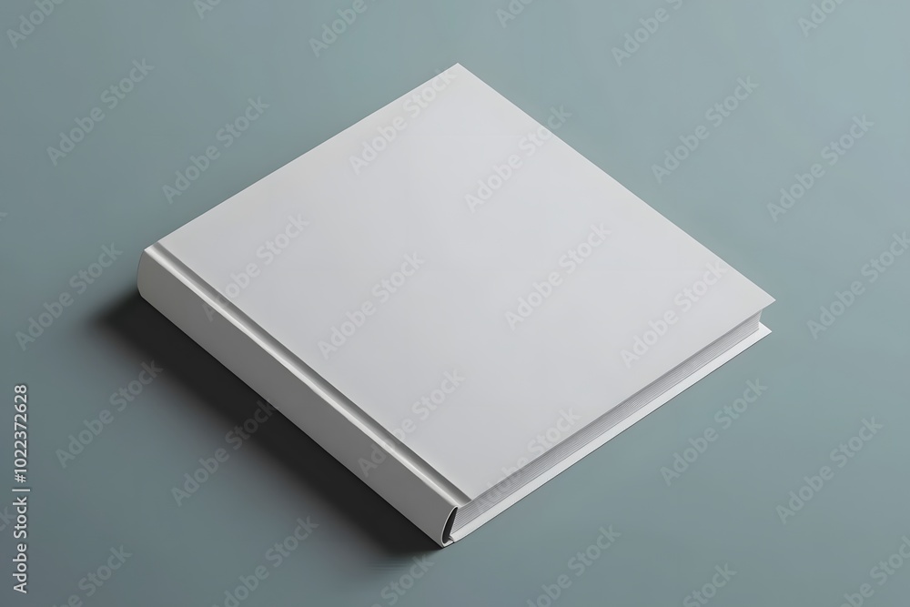 Poster a minimalistic closed book on a turquoise surface, showcasing clean lines and a simple design.