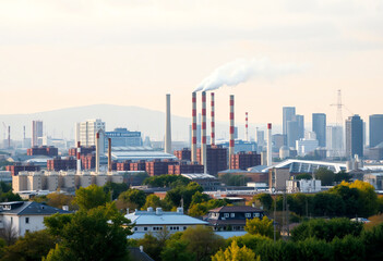 Obraz premium pollution created by factories in city skyline