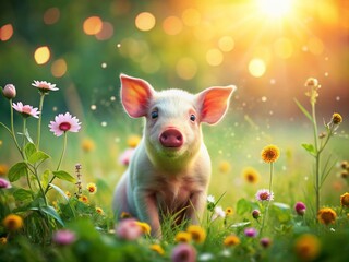 Fototapeta premium Adorable Double Exposure Piglet in Nature - Cute Farm Animal Photography