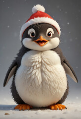 Fototapeta premium penguin with fluffy skin and Santa isolated on simple white background