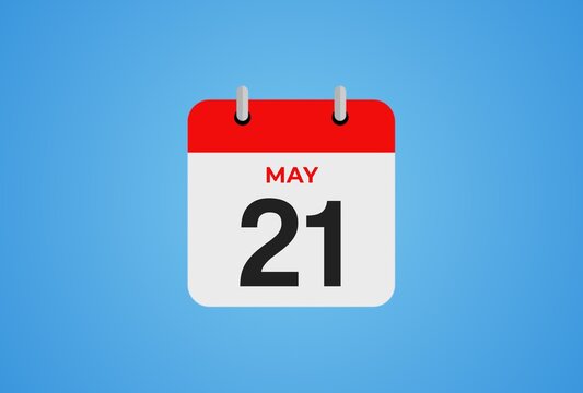 Icon calendar day. 21 May. 21th days of the month, illustration style. Date day of week Sunday, Monday, Tuesday, Wednesday, Thursday, Friday, Saturday. 
