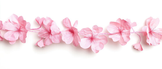 pink garland decoration for christmas. pink garland decoration on white background. pink flower decoration