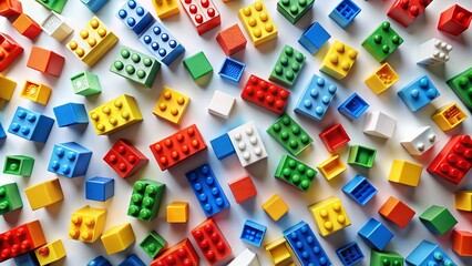 Aerial View of Colorful Building Blocks Isolated on White Background for Creative Projects