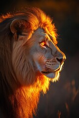 Majestic lion with glowing mane in golden light.