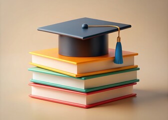 Aerial View of Graduation Cap and Textbooks - Education Iconography