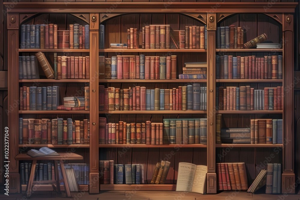 Poster the warm wooden shelves are lined with textbooks and academic literature, fostering a perfect atmosp