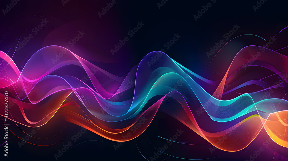 Poster a vibrant vector illustration of bézier curves forming an abstract wave pattern, with smooth gradien