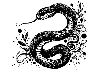 2025年巳年年賀状素材水墨画風