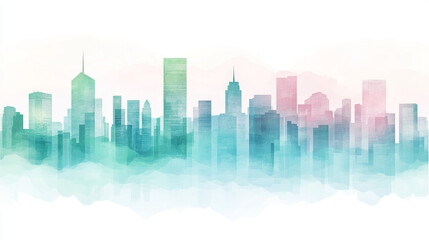Watercolor cityscape with a soft, dreamy feel.