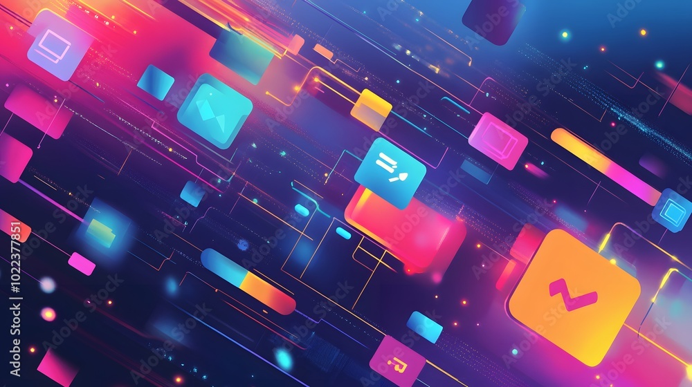 Poster a colorful background with many squares and rectangles. the squares are in different colors and size