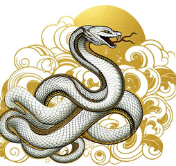 2025年巳年年賀状素材水墨画風