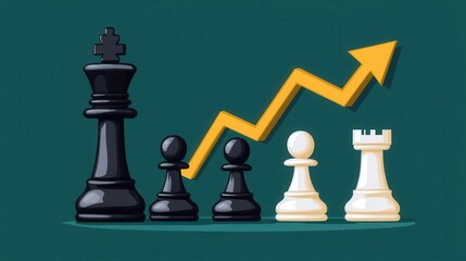 Price reduction strategy, chess pieces and descending price arrow, flat design illustration