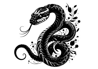 Obraz premium 2025年巳年年賀状素材水墨画風