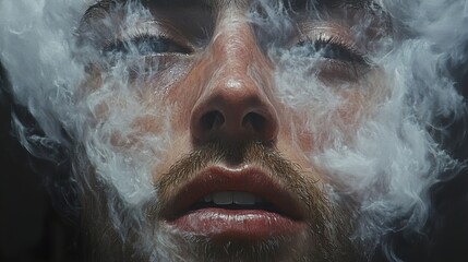 Close Up Portrait of a Man Surrounded by Smoke