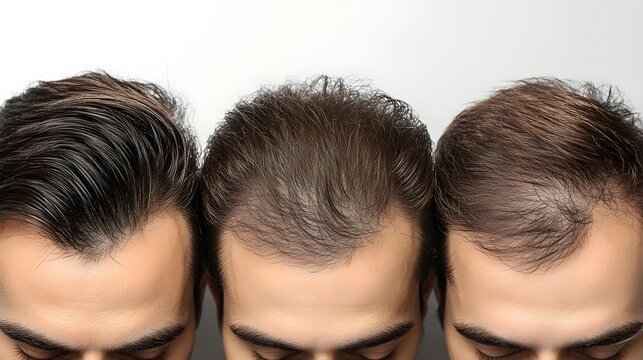 Visual timeline of monthly hair restoration progress, showing detailed before-and-after scalp photos, highlighting regrowth over time, Photorealistic, Clean Background