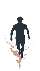 Silhouette of a man walking through a splash of color.