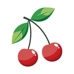 cherries with leaves silhouette vector illustration