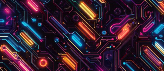 A bold and colorful wallpaper featuring a dynamic