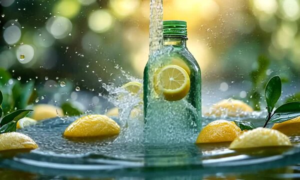 Refreshing Lemon Drink with Splashing Water