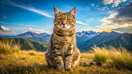 Obraz premium Captivating Panoramic View of a Lonely Wildcat Gazing Incredulously at Its Surroundings