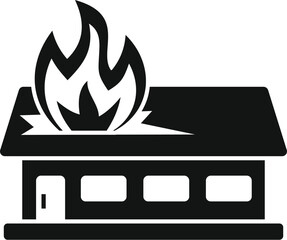 Simple vector icon of a house on fire with flames erupting from roof