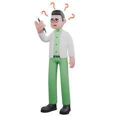 Male Biologist Professionalism in 3D. A male biologist stands holding a cellphone in his left hand with a confused expression. Biological Services