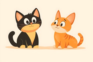 Obraz premium Two Cartoon Cats Sitting Side by Side