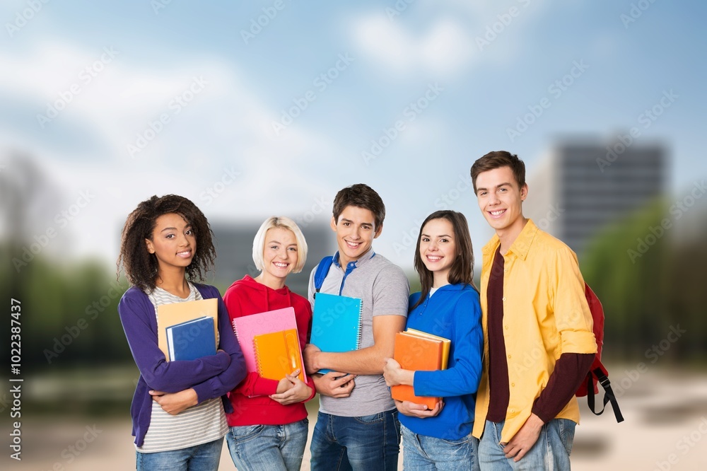 Wall mural happy young students friends talking together