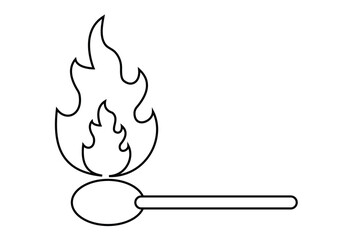 Burning Matchstick out line  icon. Illustration of a fire flames. Matchstick icon, vector, silhouette, fire logo. Matchstick silhouette. Vector illustration of match stick .