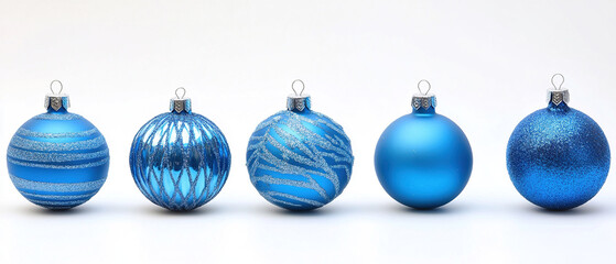 blue christmas decorations. shining blue christmas decorations on white background