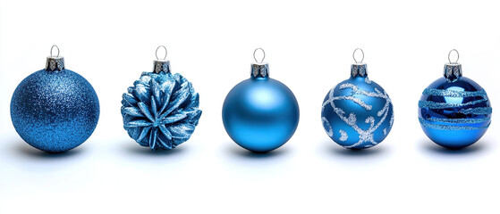 blue christmas decorations on white background