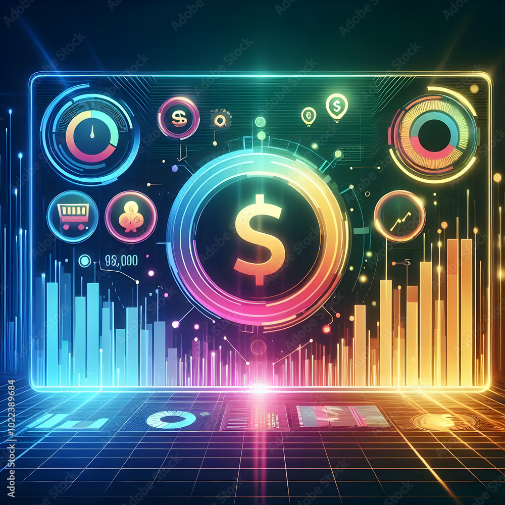 Aufkleber flat glowing abstract financial dashboard with fluctuating data streams - dynamic financial manageme